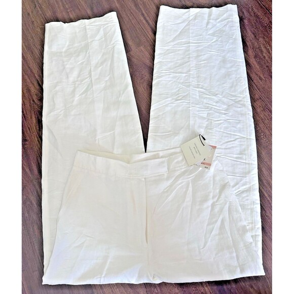 Anne Klein Women's Linen-Blend Mid Rise Wide-Leg Pants White Size 2 - Picture 8 of 12